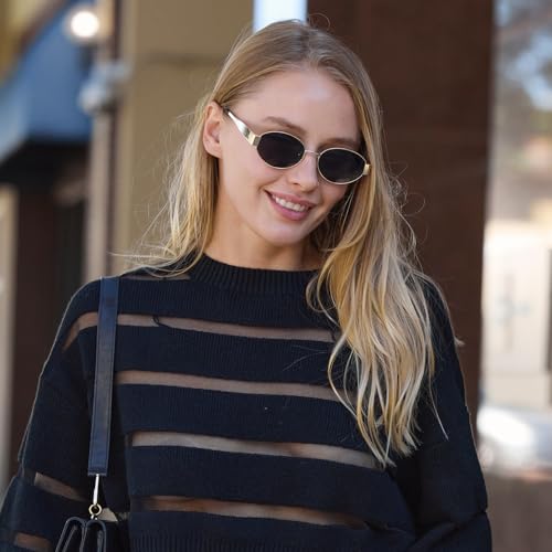 Retro Oval Sunglasses For Women Men,2025 Trendy Narrow Round Shades,Metal Frame Glasses