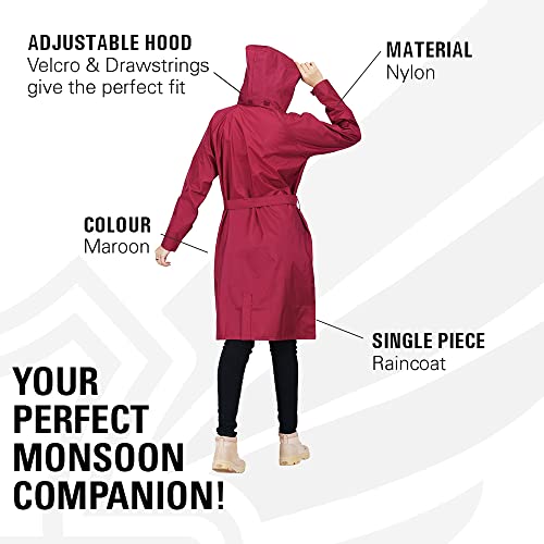 H2O Femina Single Piece Raincoat for Women Waterproof Maroon Raincoat