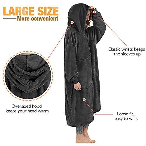Catalonia Classy Extra Lange Fleece Hoodie Decke, Flauschige Übergroße Kuscheldecke mit Ärmeln und Kapuze, Warme Großes Kapuzendecken, Tragbare Decke zum Anziehen als Geschenkidee für Damen Herren