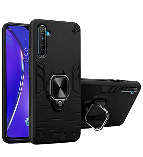 Image of Pikkme D5 Tough Armor Bumper Back Cover Case for Realme XT,Realme X2 |Ring Holder & Kickstand in-Built (Black)