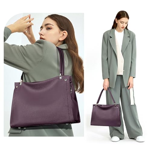 Image of KOGTLA Medium Genuine Leather Tote Handbags for Women, Ladies Soft Satchel Shoulder Purses, Two-Handle Hobo Bags