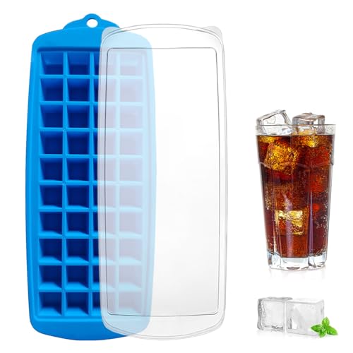 Stampo per cubetti di ghiaccio con coperchio, Vassoio per Cubetti di Ghiaccio, forma quadrata una facile rimozione, Per birra, cocktail, whisky, Blu