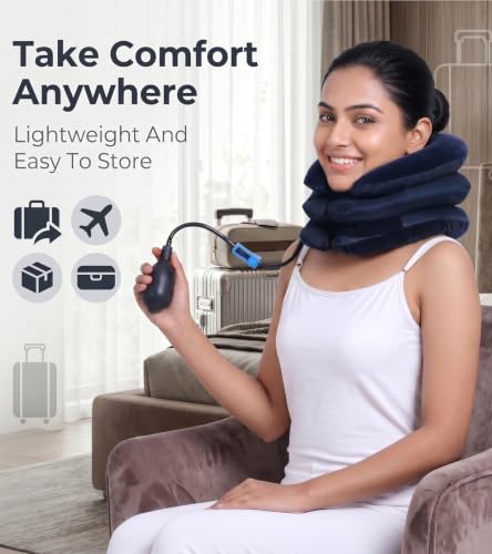 Image of Dimore Inflatable Neck Brace Pillow Cervical Neck Traction Device Adjustable Stretcher,Ideal for Spine Alignment and Chronic Neck Pain Relief. (Blue)
