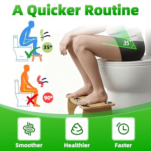 Image of Bamboo Toilet Stool Foldable, 7 in Poop Stool for Bathroom, Portable Squatting Potty Stool for Adults & Kids, Cute Non-Slip Toilet Foot Pooping Steps, No Assembly Required, 2026 New Upgrade