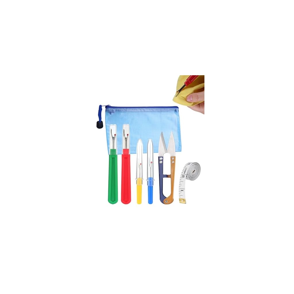 6PCS Seam Ripper Tool with Zipper Bag, Steam Stitch Sewing Tools Includes 2 Large/2 Small Scissors and Tape Measure, Removers for Precision Sewing