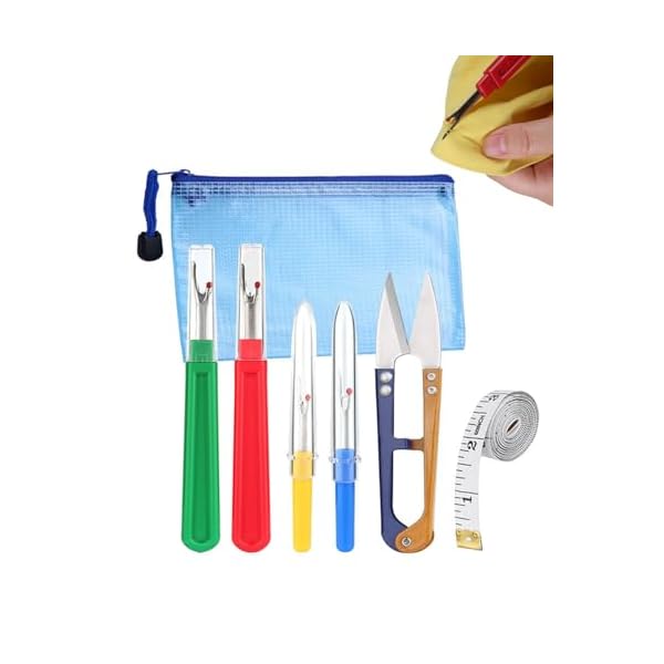 6PCS Seam Ripper Tool with Zipper Bag, Steam Stitch Sewing Tools Includes 2 Large/2 Small Scissors and Tape Measure, Removers for Precision Sewing
