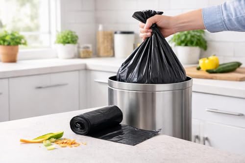Image of Medium Garbage Bags 19x21 Inches | 90 Bags (30 Bags x 3 Rolls) | Black Dustbin Bags | Strong Leak-Proof Trash Bags (pack of 3) 3 count