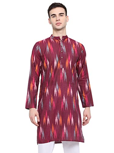 Image of Vastraa Fusion Men's Printed Kurta Pure Cotton Long Kurta, Round Collar, Full Sleeves, Button Kurta, Ethnic Wear