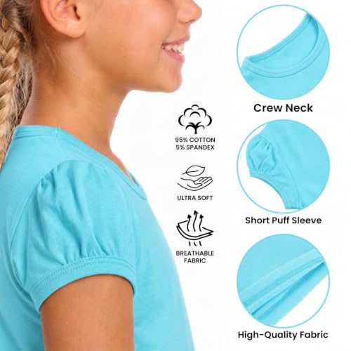 Image of Lilax Girls Short Puff Sleeve Cotton T-Shirt, Toddler & Little Girls Top | 95% Cotton Puff Sleeve Tee; Crewneck, Short Sleeve; Toddler & Girls Sizes 2T-12; for School, Play & Everyday; Machine Wash