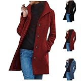Generisch Abrigo largo de invierno para mujer, gabardina de algodón moderna y simple, abrigo térmico de invierno adecuado para compras diarias y viajes de trabajo, rojo, L