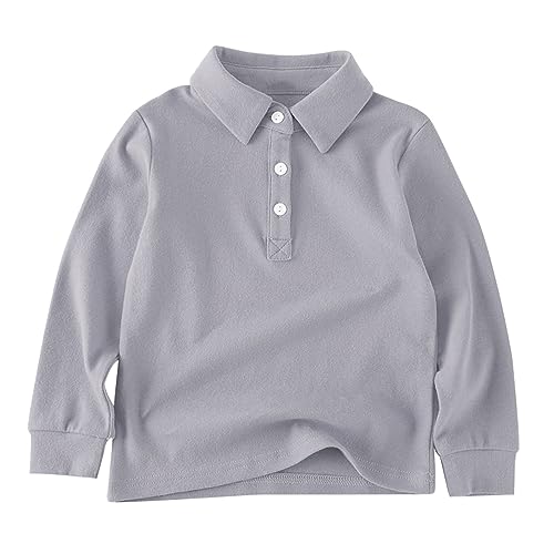Kids Boys Cotton Shirts Long Sleeve Collar Buttons Plain Shirts Tops Toddler Fall Soft Casual Athletic Thermal Boys