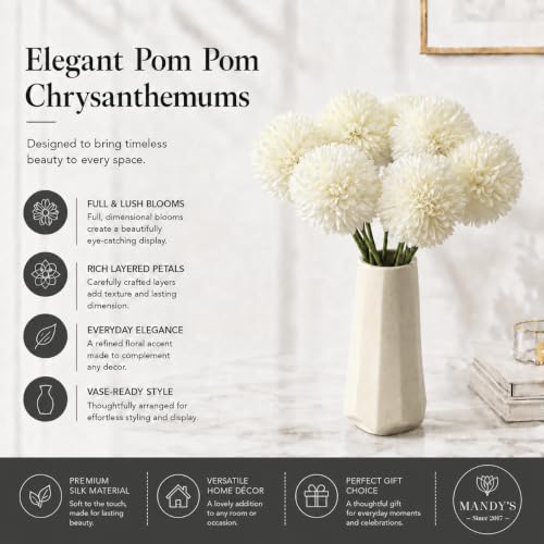 Image of Mandy's 12pcs Artificial Ivory Ball Chrysanthemum Flowers