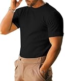 Men's Dress T Shirts Summer Casual Shirts Athletic Fit Knitted Crewneck Pullover Shirts Black