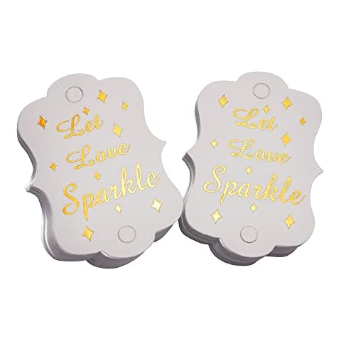 Kingsnow 100 Pack Gold Foil Let Love Sparkle Tags, Wedding Send Off Sparkle Tags Wedding Favor Tags Exit Sparkle Tags Cover