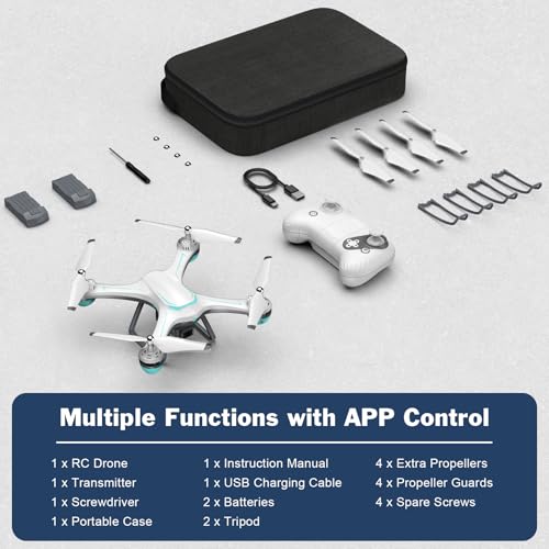 drone with 1080p camera for beginners remote control quadcopter with gestures selfie altitude hold one key start 3d flips 2 batteries toy for beginners white