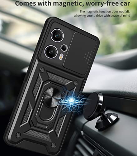Ysnzaq Case for Xiaomi Poco F5 5G /Redmi Note 12 Turbo, Heavy Duty Shockproof Lens Protective Phone Cover with Magnetic Stand for Xiaomi Redmi Note 12 Turbo/Poco F5 5G SJ Black