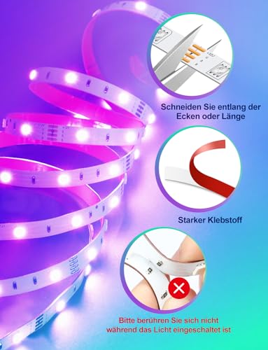 LED Strip 6m, RGB LED Streifen, APP und Fernbedienung, Bluetooth Selbstklebend Musik Sync Timer-Einstellung, Band Stripes Dimmbar Led Lights für Zimmer Party Room, Küche