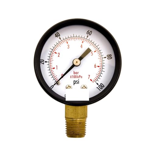 Manomètre utilitaire 0-100 PSI avec raccord bas NPT 1/4 pouce et boîtier robuste en acier noir