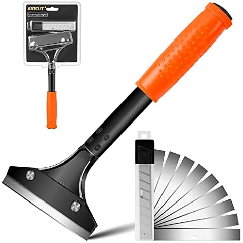 Artcut Schaber, 1 Stück Tapetenschaber Tapetenentferner mit 10 Klingen, 4'' Schaber Werkzeug Glasschaber, Zeranfeldkratzer Farbschaber Scraper mit Gummigriff, Bodenschaber füR Fenster, Fliesen Cover