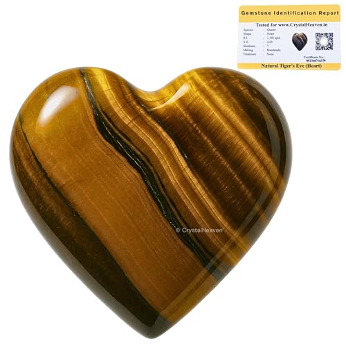 Certified Tiger Eye Crystal Heart Palm Pebbles Stones for Anxiety Stress Relief Massage - AAA Grade Original Healing Gemstone Agate Heart Palm Stone for Yoga Meditation Spiritual
