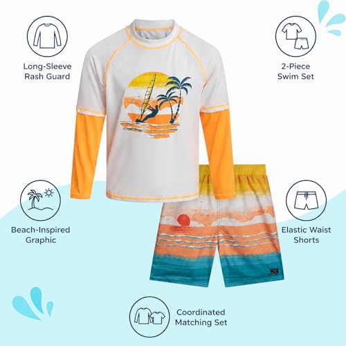 Image of Big Chill Boys Rash Guard Set - 2 Piece UPF 50+ Boys Swim Trunks & Long Sleeve Boy Swim Shirt Youth Bathing Suit Swimwear Set
