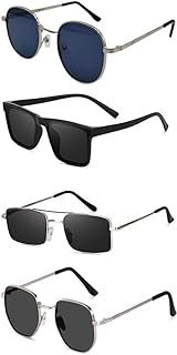 Sheomy Unisex Combo Offer Pack Of 4 Shades Glasses Cat Eye Non Polarized Sunglasses Rectangle Retro Vintage Narrow Women::...