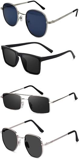 Sheomy Unisex Combo offer pack of 4 shades glasses Cat Eye Sunglasses Rectangle Retro Vintage Narrow Women::Men Small Narr...