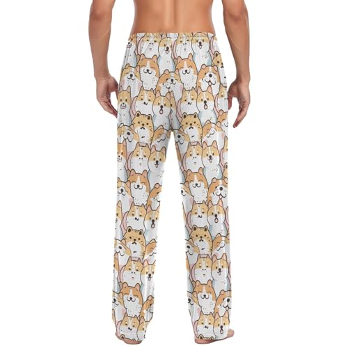 Men's Cartoon Dogs Cats Pajama Pants with Elastic Waistband | Soft Lounge Sleepwear | Breathable Sleep Pants for Home（859）2