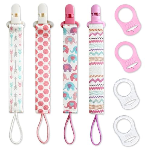 4 Pièces Attaches Tétine Bébé, Clip Sucette en Tissu Doux avec Anneaux de Dentition en Silicone, Pacifier Clip Convient aux Sucettes pour Bébé Essentiels pour Nouveau-né Baby Shower (Rose)