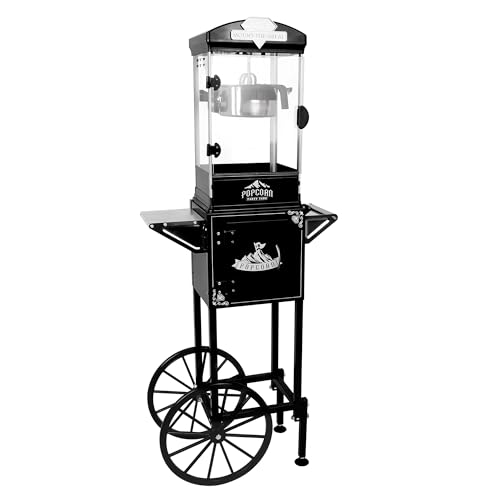 Image of Montary 10 Oz Commercial Popcorn Machine with Cart,Vintage Style Popcorn maker Equipped with Popcorn Scoops, Heated Deck & Storage for Home Movie House and Carnival,Black