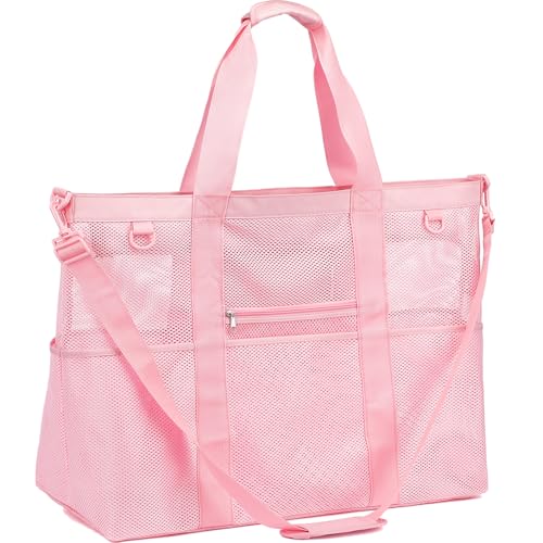 Image of Fammart Mesh Beach Bag for Women, Large Beach Toy Pool Bag with Zipper Pocket, SandProof Cruise Essentials 2026 Family Travel