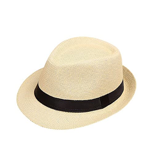 Boolavard Kinder Mädchen Jungen Sommer Fedora Strohhut Breite Krempe Floppy Strand Sonnenblende Hut (Creme/Stroh)