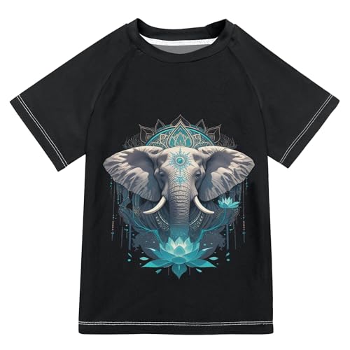 Elephant Flower Black Girls Bathing Suit Sun Protection Kids Rash Guard Swimwears Summer Clothes for Little Boys 5-6T