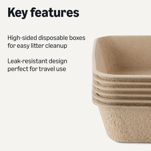 Amazon Basics Disposable Cat Litter Box, Travel & Home, Large 14.4\"x18.1\", 6-Pack