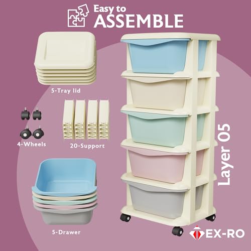 Image of TEX-RO Modular Drawer Storage Organizer | Plastic Chest of Drawers for Kitchen Storage Cabinet | Multi-Layer Storage Drawer Cabinet & Drawers Organisers for Home, Office, Kids(Cream, 4 Layer)