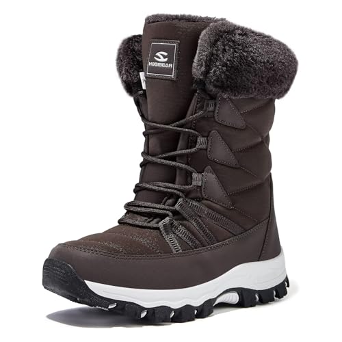 HOBIBEAR Women's Waterproof Winter Snow Boots Lightweight Anti-Slip Warm Outdoor Mid-Calf Booties(Dark Brown, 6 Women)