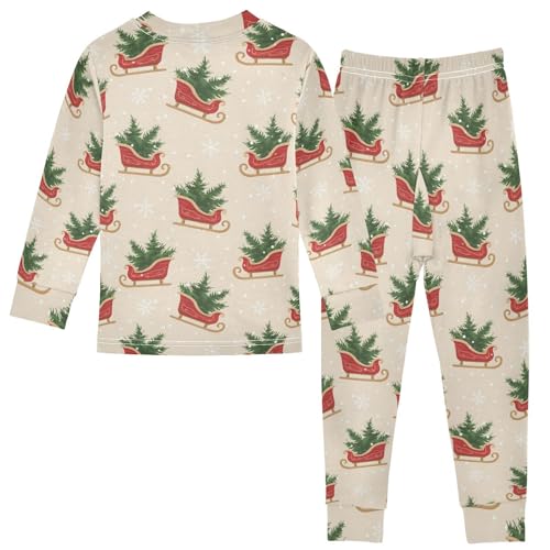 Pajama Sets Long Sleeve Christmas Sleighs Trees Soft Comfy Sleepwear 2 Piece PJS 3-8T3