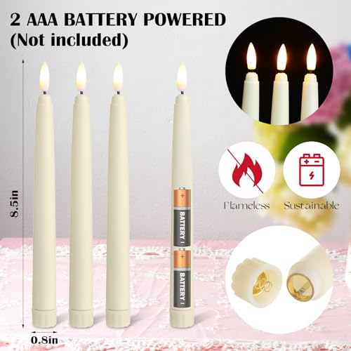 Image of Baquler 125 Pcs Flameless Taper Candles LED Taper Candles Flickering Bulk Ivory LED Candlestick for Easter Wedding Church Halloween Christmas Party Decor Table Centerpiece, 8.5 in, No Batteries