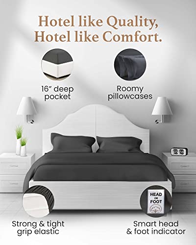 Split King Sheets Sets For Adjustable Bed Cotton, Luxury Sheets, 1000 Tc Egyptian Cotton Sheets, 5 Piece 100% Cotton Split King Sheet Set, Sateen Sheets, 2 Fitted - 16" Deep Pocket, Dark Gray #TOP3