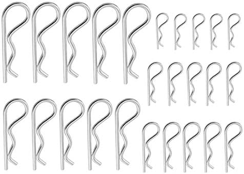 XBDZR 25 Pcs R Shaped Spring Cotter Pins Fastener Assortment Kit, Zinc Plated Steel Retaining Hair Pin for Hitch Pin Lock System - 5 Sizes