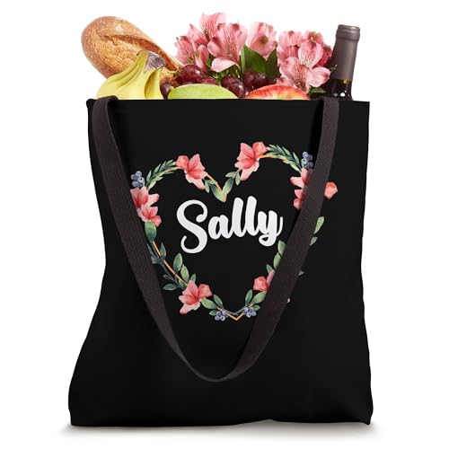 Bolso tote personalizado con nombre Sally y diseño de flores y corazón miniatura 4