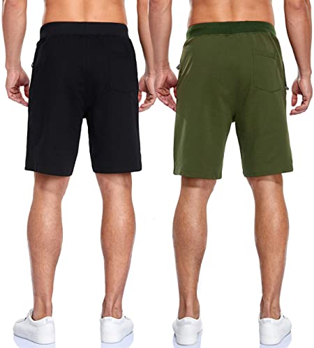 Image of Boyzn Men's 2 Pack Athletic Shorts Comfortable Cotton Workout Shorts Elastic Waist Running Shorts with Zipper Pockets