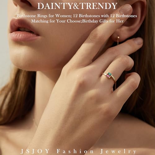 JSJOY Birthstone Rings for Women Dainty Emerald Blue Ring Birthday Gifts for Mom Her Gemstones CZ Ring for Teens Gold Rings That Don't Tarnish Adjustable Ring Jewelry Gifts2