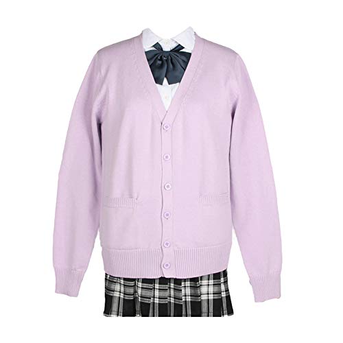 Image of Blostirno Women's Cardigan School Uniform Sweater Cardigans V-Neck Long Sleeve Button Down Knit with Pockets