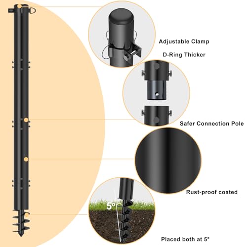 TOCRETOARE Shade Sail Poles, 2 Pack Heavy Duty Sun Poles ,Steel Shade Sail Post with D-Clamp for Outdoor String Light, Patio, Backyard 2.36in - Thumbnail 7
