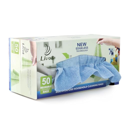 LIVOS 50 Pack Microfiber Cleaning Cloth in Box, Reusable Cleaning...