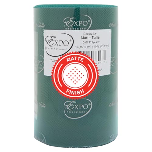 Expo International Decorative Matte Tulle, Roll/Spool of 6” X 100 Yards, Lightweight Polyester Tulle Fabric for Tutus, Costumes, and Party Decorations, Washable, Easy-to-Use, Teal