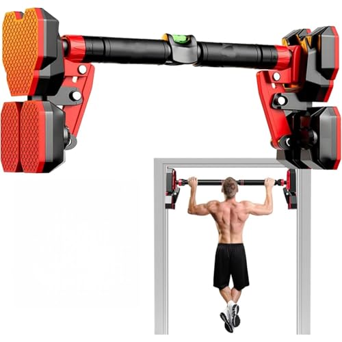 Pull Up Bar Doorway Adjustable Chin Up Bar with Gym Rings and Level Meters No Screws Installation Home Fitness Bar for Chin-Ups & Strength Training 1180kg Max Load Fits (70-100Cm)