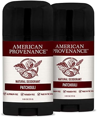 American Provenance All Natural Deodorant for Men - Aluminum Free Deodorant for Men that Lasts All Day - Made in the USA with Essential Oils & Cruelty Free - Patchouli (2 Pack)