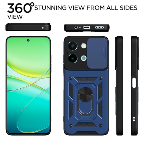Image of Pikkme D10 Tough Armor Bumper Case | 360 Protection Case | Sliding Camera Shield Cover & Ring Holder Stand Back Cover for Vivo T3x 5G / Vivo Y200i 5G (Blue)